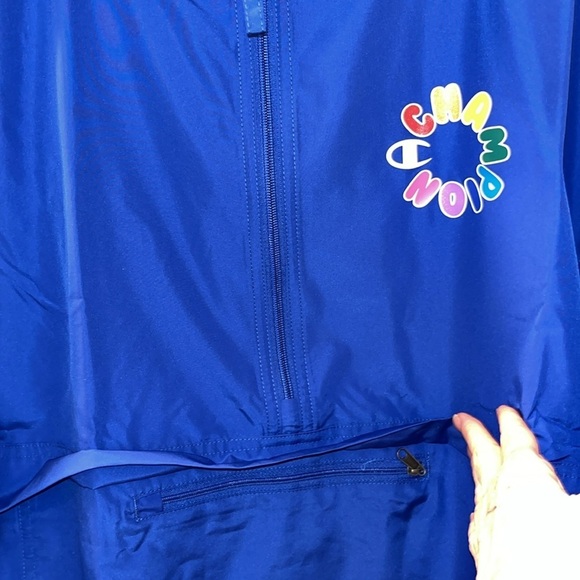 ๐ CHAMPION Packable Jacket Water Wind Resistant Hooded Pullover Blue Large - Picture 8 of 13